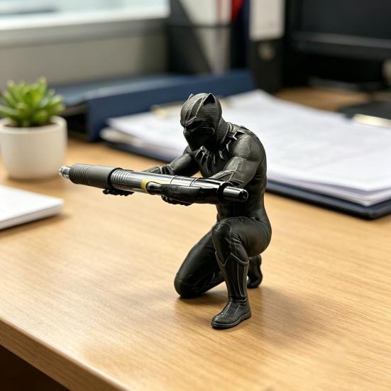 Kneeling Hero Pen Stand, 3D Printed Dark Style Desk Organizer, Action Figure Pencil Holder for Office, Collectible Gift