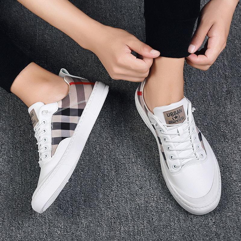 Leather Men Casual Shoes Fashion Designers Flats White Sneakers High Quality Gingham Shoes For Men Vulcanized Shoes