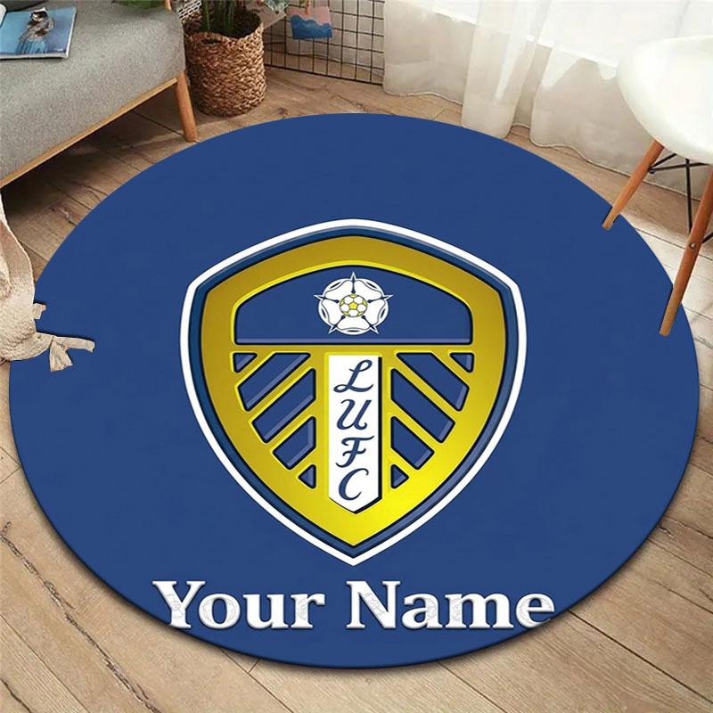 Leeds United Custom Name Round Area Rug,Carpet Rug for Living Room Bedroom Sofa Playroom Decor,Non-slip Floor Mat