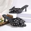 French Style Polka Dot High Heel Sandals Women's Thin Heel Pointed Toe Elegance Single Shoes Butterfly Knot Head Slippers