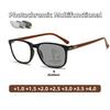 Minimally Elegant Photochromic Multifunctional Reading Glasses Clear Lens Anti-Blue Light Glasses Classic Square Frame Unisex
