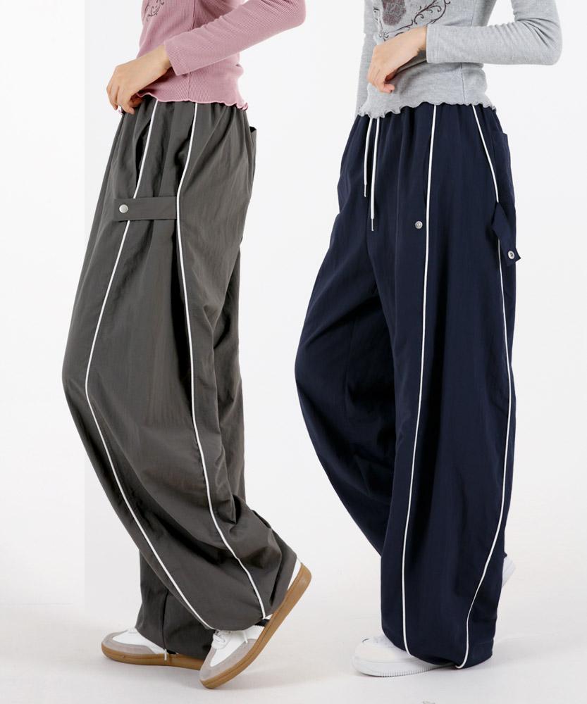 UMM Women'S Parachute Snap Button String Wide Track Pants 3 Colors