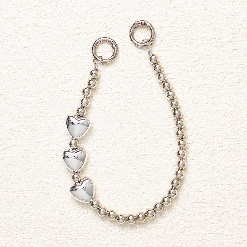 New Gray-Purple Heart Fairy Phone Lanyard: Anti-Drop Pearl Wrist Strap with High-End Appeal