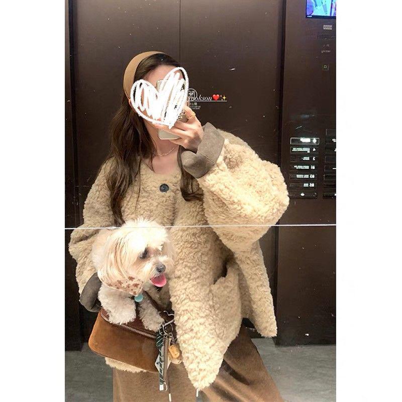 Women s Mid-Length Faux Fur Lined Korean Style Jacket for Winter 2025. S 80-100 jin абрикосовый