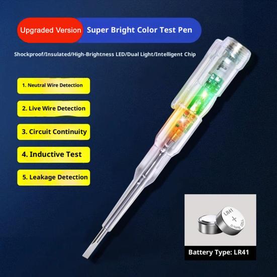 Smart Voltage Tester Pen with Self-Test Button Dual LED Lights Breakpoint Finder Screwdriver Tip Voltage Detection Pen