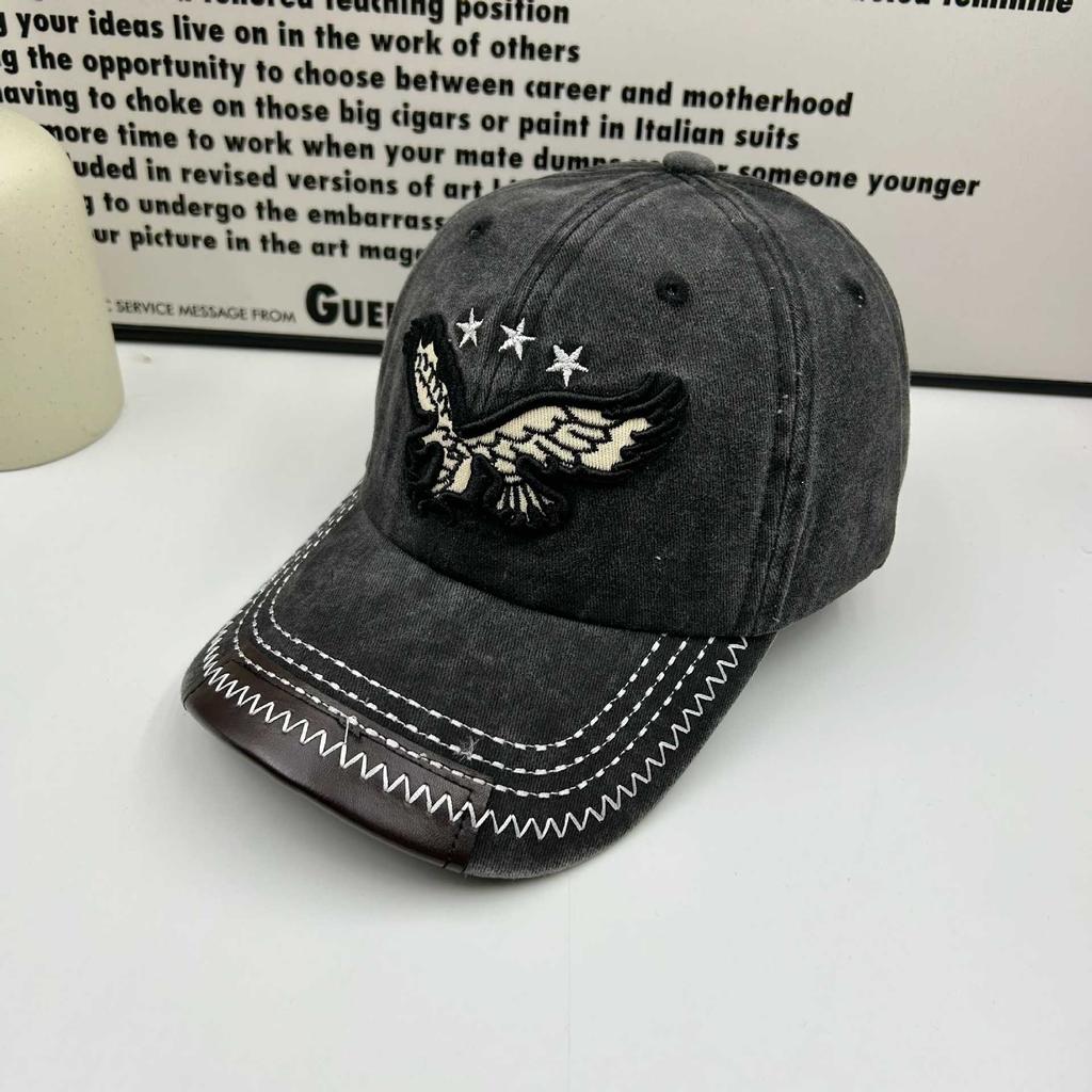 Spring and summer hat men's retro old washed denim baseball cap women's street versatile embroidered eagle sunshade cap