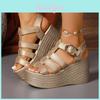 Roman Sandals Women Summer Thick Sole Pu Shea With Buckle For Casual Wear