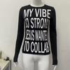 European and American Y2K letter printed round neck black casual top