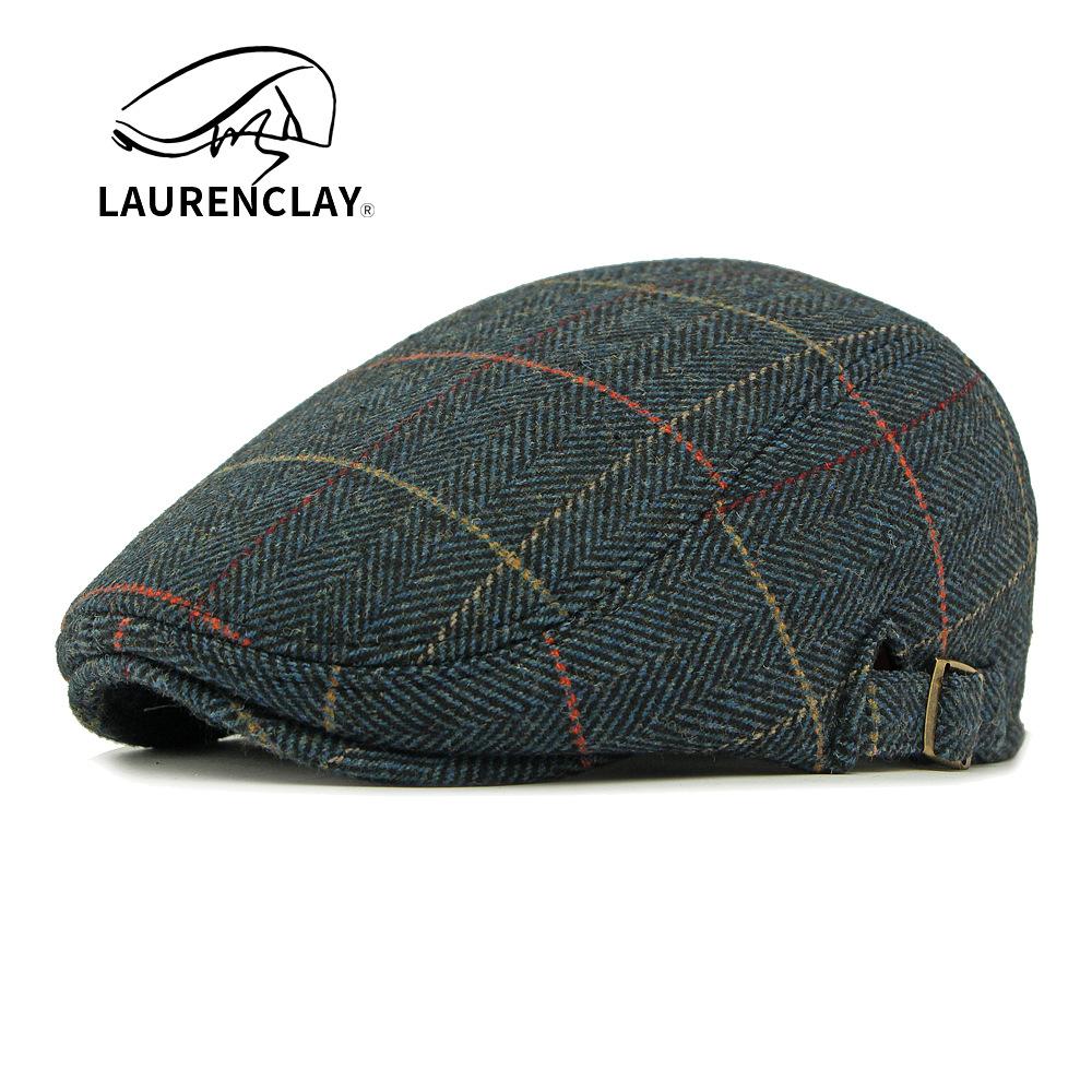 

New Autumn Winter Beret Men Flat Ivy Newsboy Cap for Men Classic Wool Blend Tweed Cabbie Hat Comfortable Big Head adjust тёмно-синий