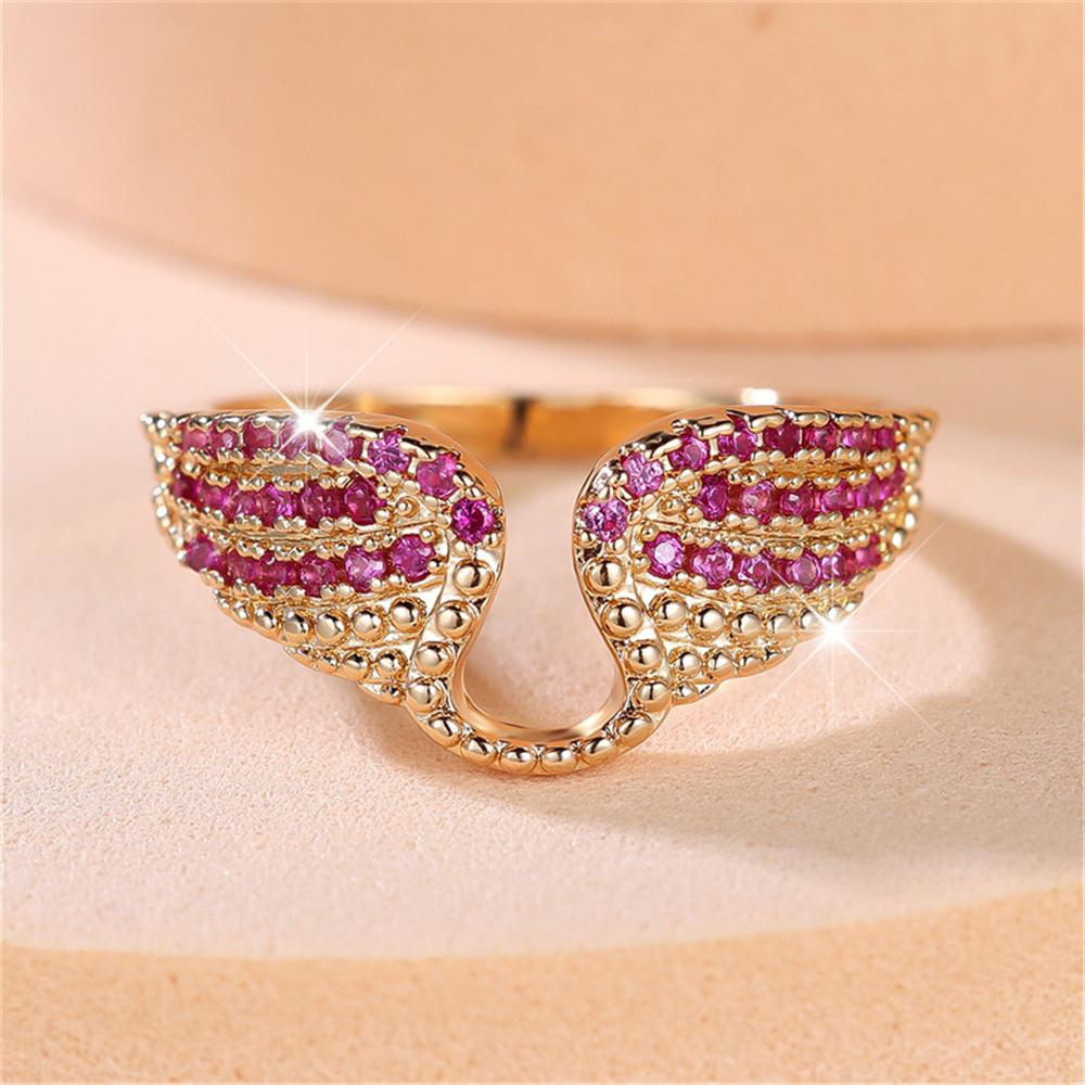 Trendy Crystal Rose Red Zircon Stone Vintage Gold Wedding Bands Engagement Rings For Women Men Minimalist Jewelry