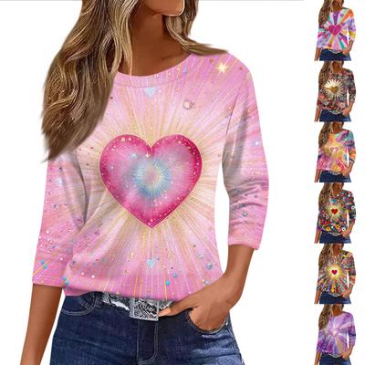 Women's Fashionable Casual Three Quarter Sleeve Printed Round Neck Top