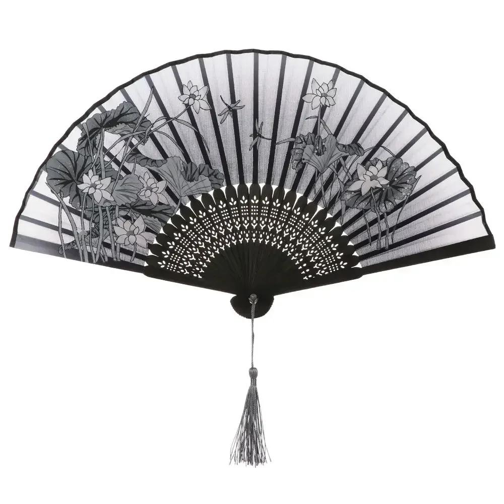 Retro Flower Pattern Home Decoration Elegent Bamboo Folding Fan Chinese Style Painting Handheld Fan Dance Performance Props