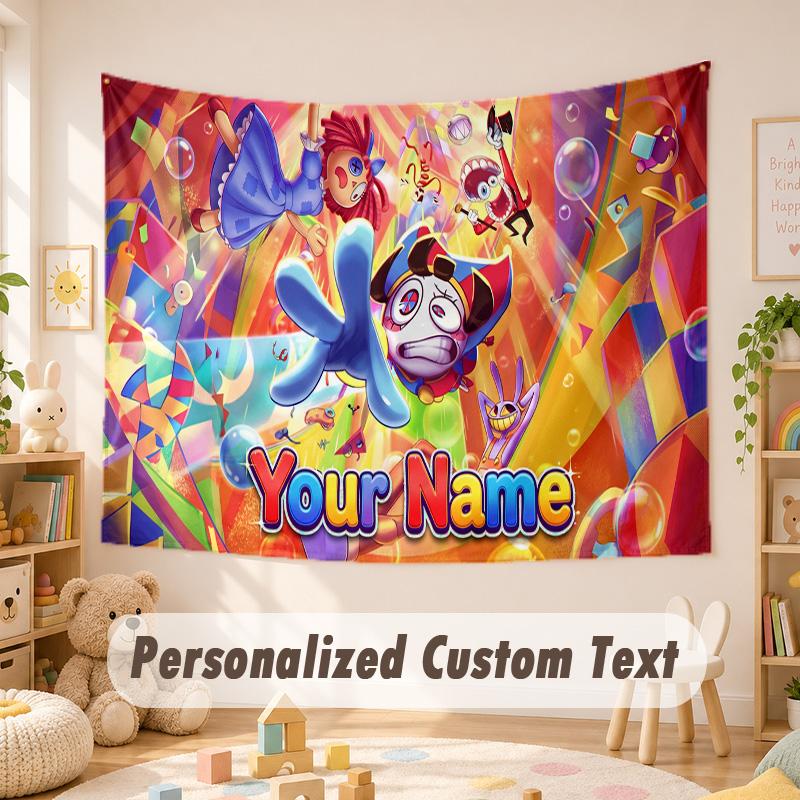 Arazzo Personalizzato con Nome e Testo, L'Incredibile Circo Digitale Boho da Appendere alla Parete, Arazzo Decorativo da Sfondo per la Stanza