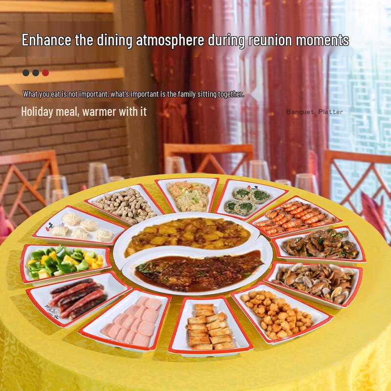 Yu Qun Hui Melamine Fan-Shaped Sectional Serving Platter Set