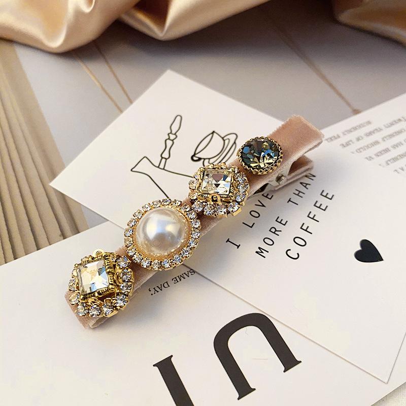 Colored Baroque Crystal Barrette Hairclips For Women New Korea Top-grade Shiny Rhinestone Pearl Spring Clips Hairpins