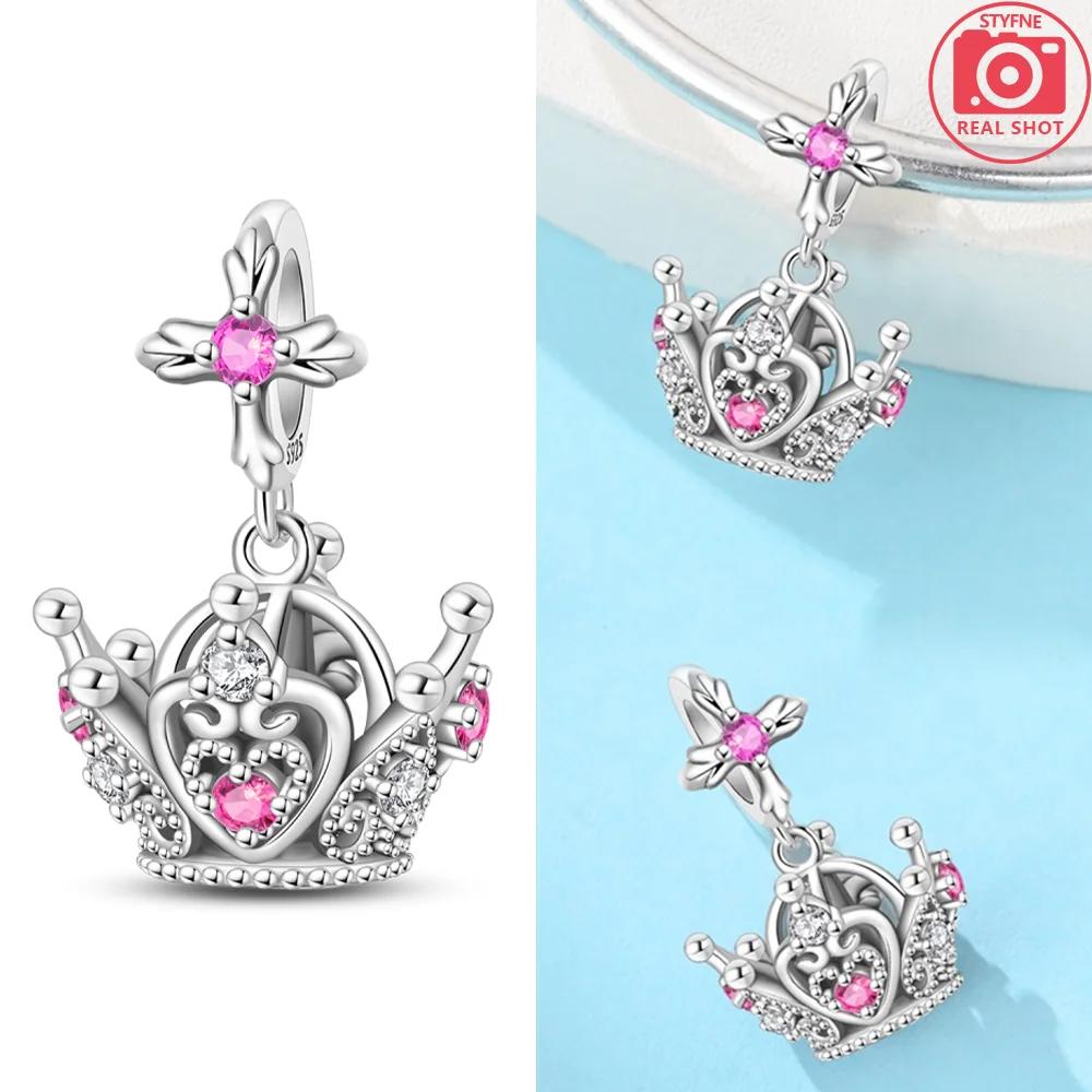 Charm Bead Charms Copper Authentic Blue Zircon Crown Pendant Pink Heart Bead Charms Compatible With Bracelets Jewellery Making Women Diy Gift Accessor