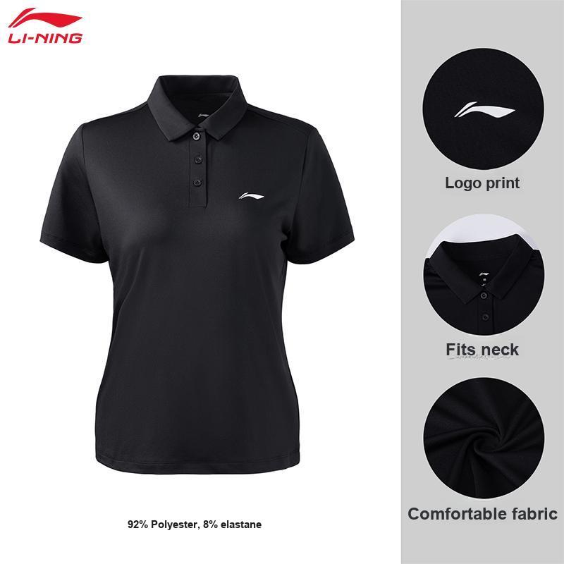 Li-Ning Fashion Versatile Solid Color Sports Polo Shirt Women tops Black APLW518-2