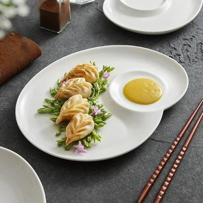 White Spiral Partition Plate Ceramic Dumplings Sushi Plate with Vinegar Dish Creative Hotel Restaurant Fries with Shrimp Plate
