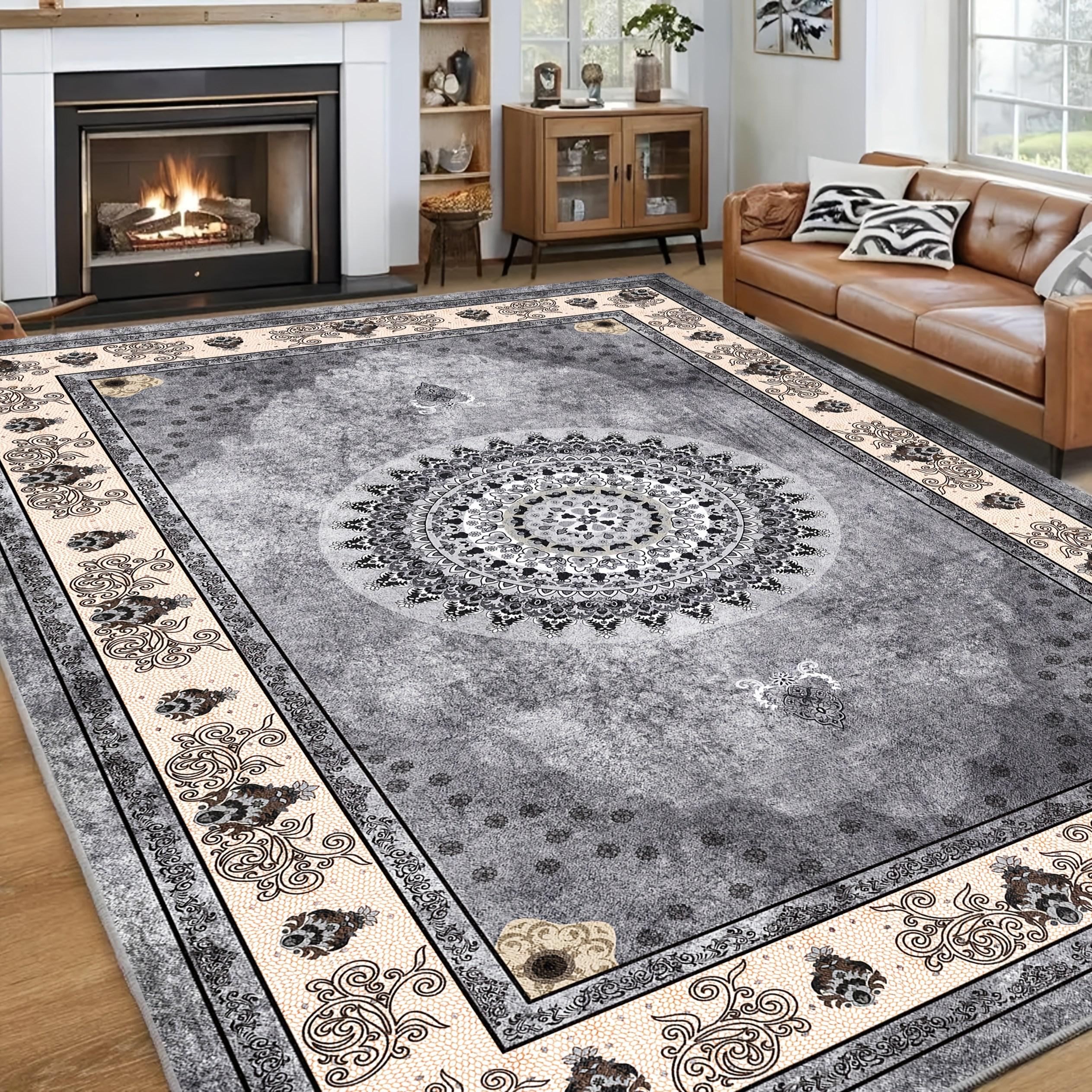 1 piece of luxurious velvet rug - Bohemian vintage Persian floral pattern with paisley border, non-slip and machine washable, 100% polyester fiber, 62.99*90.55inch/160*230cm