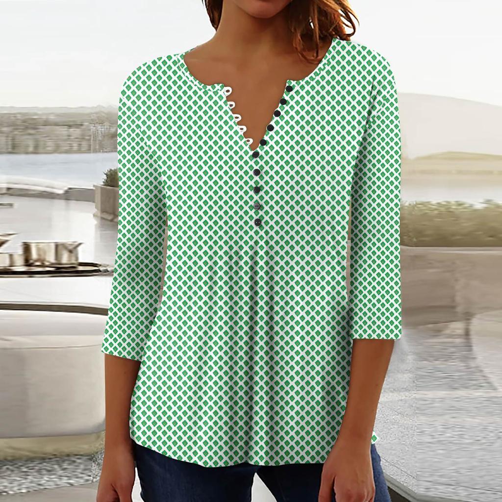 Women's Fashion Casual Pullover T-Shirt 3/4 Sleeve Printed Top