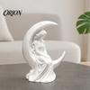 Elegant Handcrafted Home Ornaments Moon Girl Figurine, 3D Printed Mystical On Crescent Small Statue for Tabletop Statue, Collectible Sculpture Bedroom