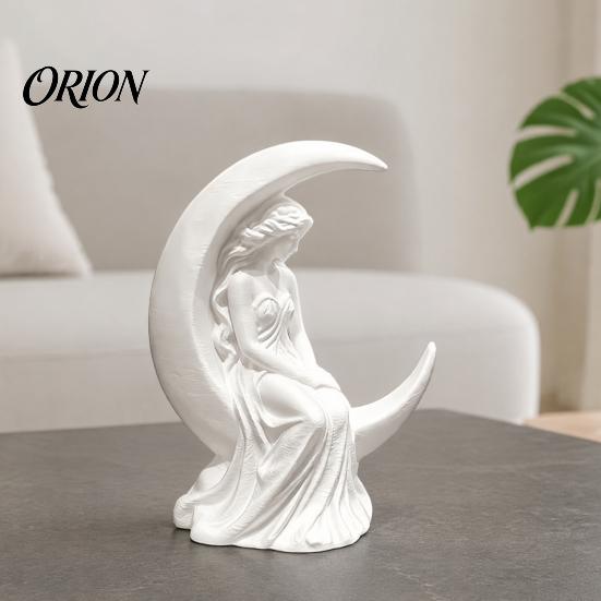 Elegant Handcrafted Home Ornaments Moon Girl Figurine, 3D Printed Mystical On Crescent Small Statue for Tabletop Statue, Collectible Sculpture Bedroom