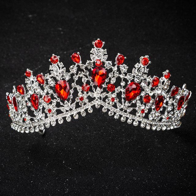 European Red Green Crystal Big Crown Headwear Bridal Wedding Hair Accessories Jewelry Bride Tiaras Princess Crowns