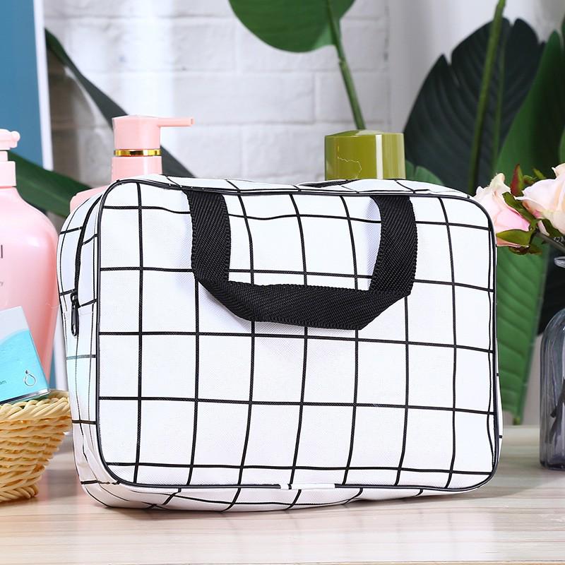 Black & White Waterproof Makeup Bag: Large Capacity Handheld Toiletry & Travel Storage