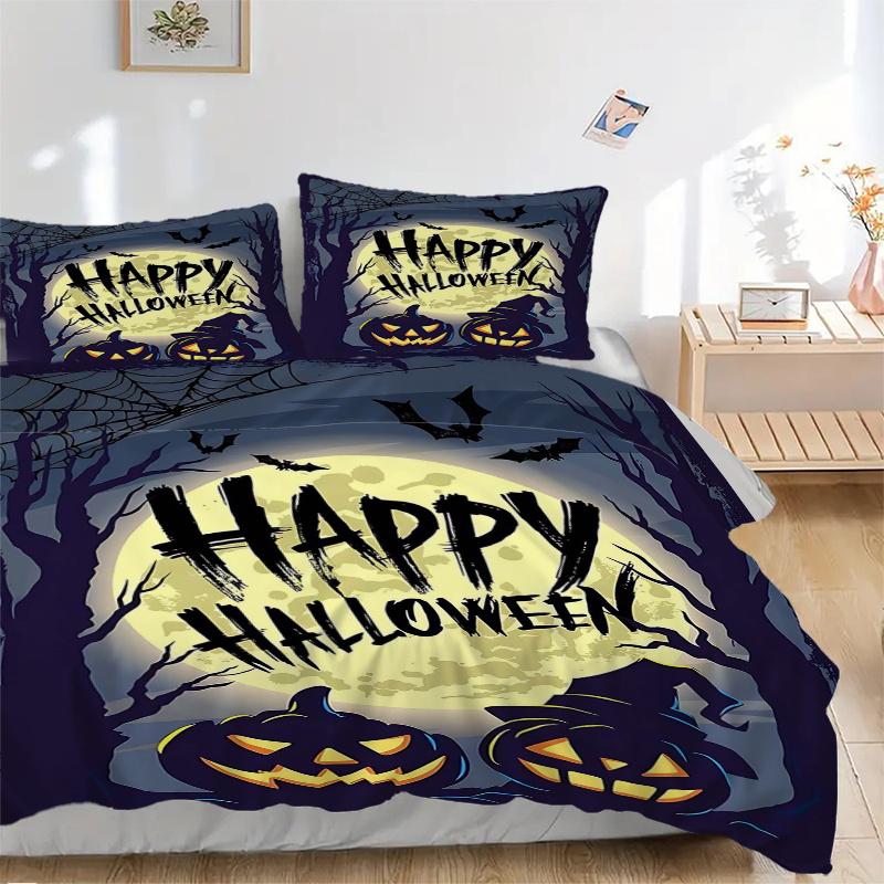 3pcs Halloween Night Bedding Set - 1 Soft Quilt Cover + 2 Pillowcases, Machine Washable - Suitable for All Seasons, Perfect Gift for Family