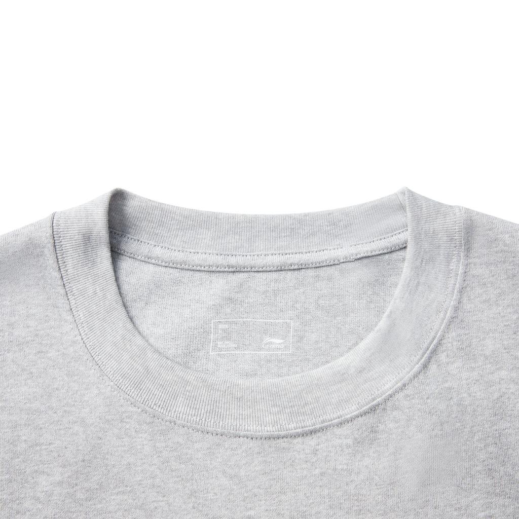 Li Ning Sports Lifestyle Series Casual Simple Round Neck Pullover Letter Loose Short Sleeve T-Shirt Unisex Tops Flower-Gray Light-Gray AHSV741-2