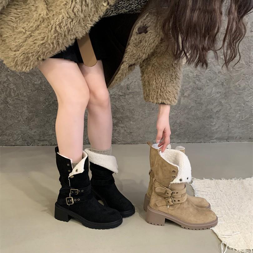 Retro thick-soled Maillard Martin boots for women 2025 autumn and winter new two-wear knee-length snow boots warm short boots for women