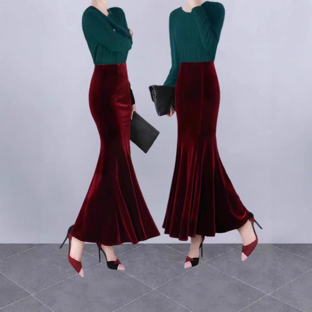 

Золотая бархатная юбка миди «рыбий хвост» для женщин – Коллекция Осень/Зима 2024 XXL