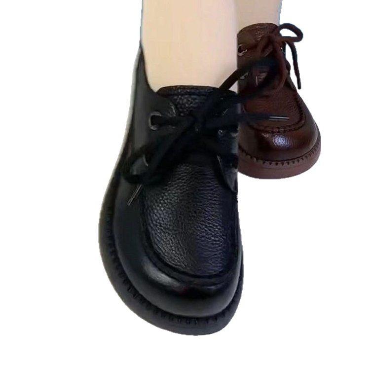 Sko i skinn, mammas sko, snøresko, damesko 2025 nye damesko kontorarbeider mammas sko avslappet allsidig plattform enkeltsko