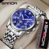 Sanda Men's Waterproof Luminous Quartz Watch - Fashionable Three-Eye Six-Hand Design with Steel Band.