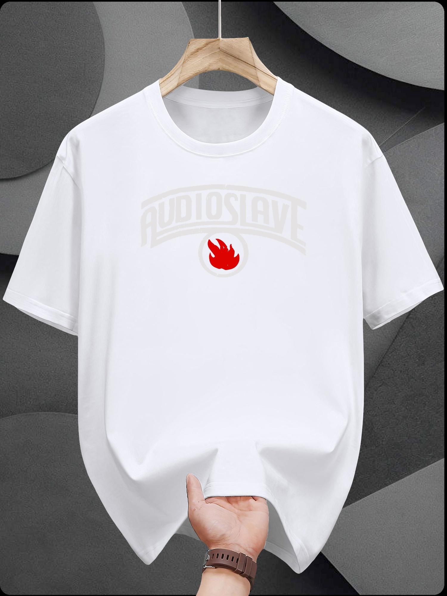 Casual Cotton T-shirt with Bold AUDIO SLAVE Graphic Print - Short Sleeve XXL