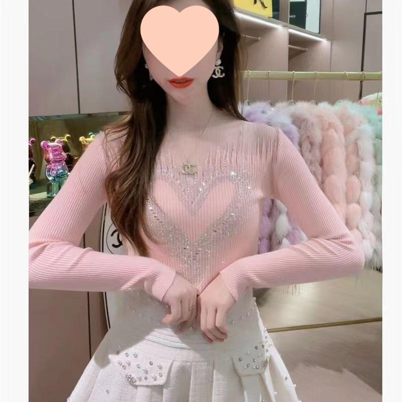 Elegant Rhinestone Mesh Sweater - Women's Long-Sleeve Versatile Chic Top