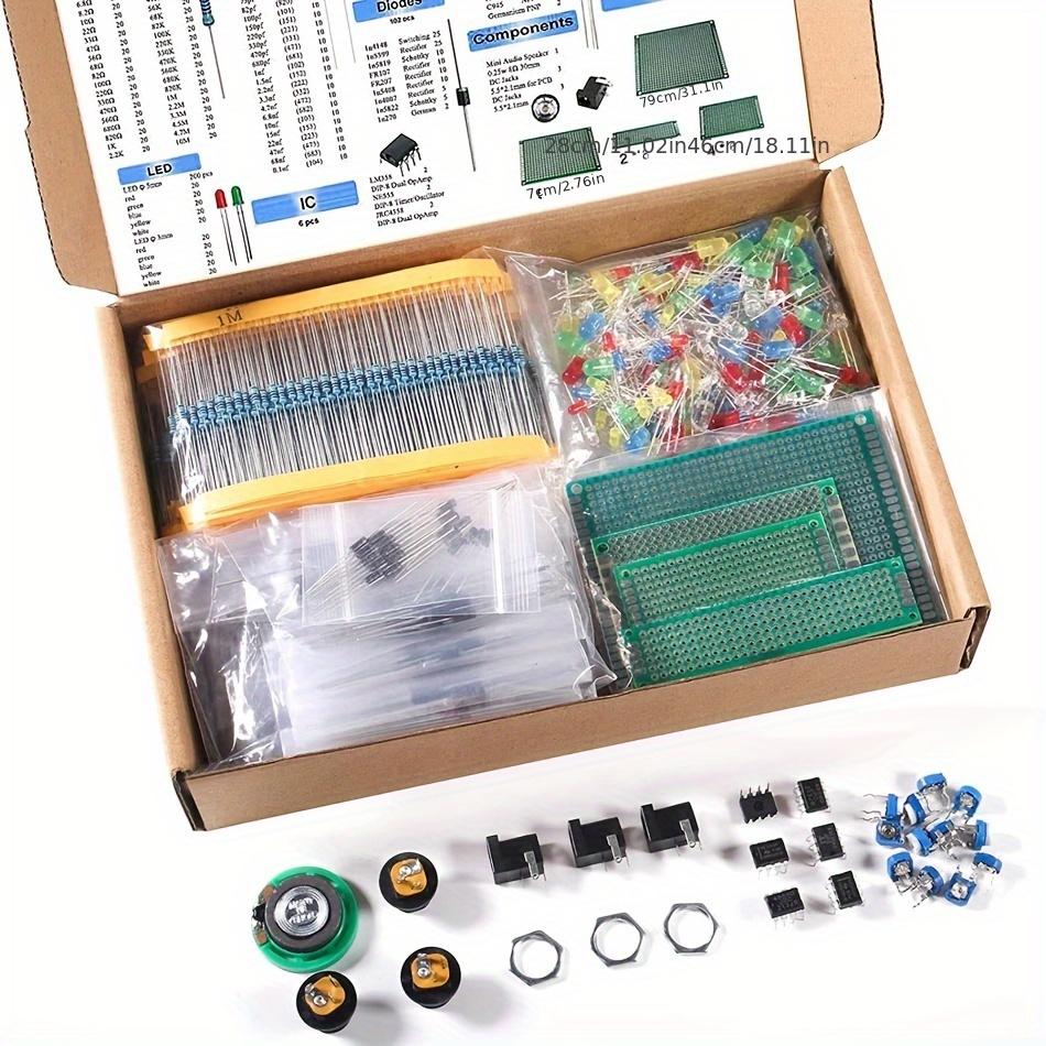 1900pcs Mega Electronic Component Kit - Capacitors, Resistors, LEDs, Transistors, Diodes, DC Jacks, PCB - DIY Projects