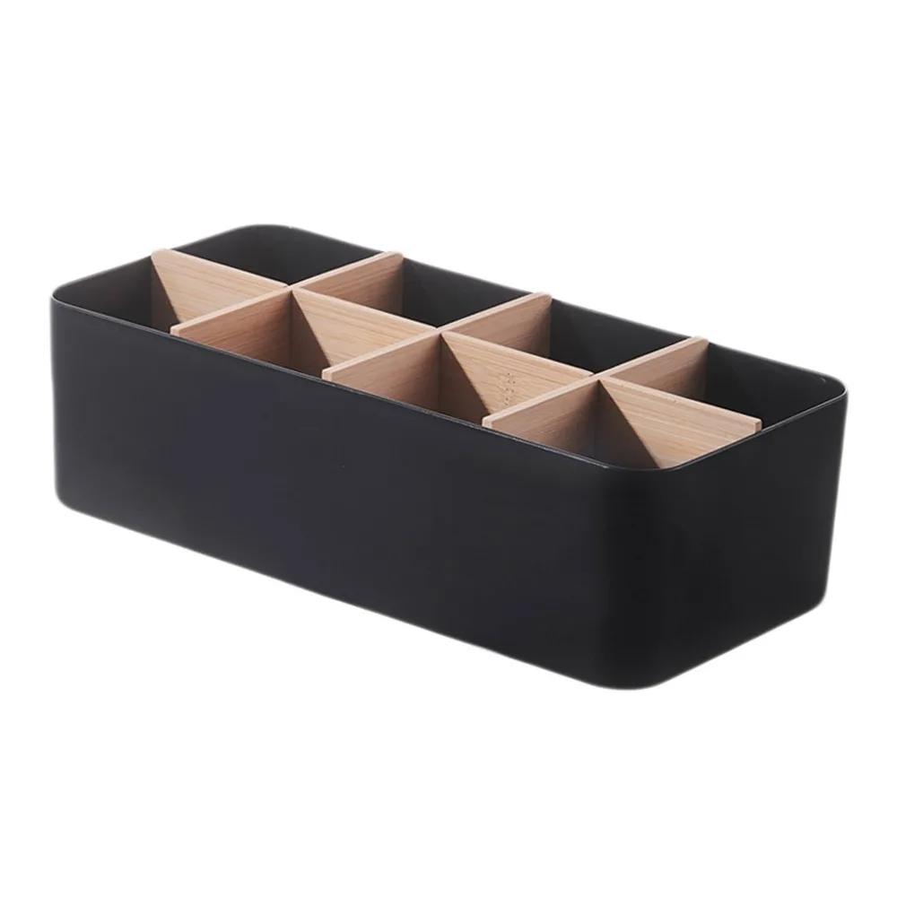 

Desktop Storage Box Compartment Bamboo Toothbrush Razor Makeup Brush Holder Bedroom Desk Organizer Storage Basket Holder чорний