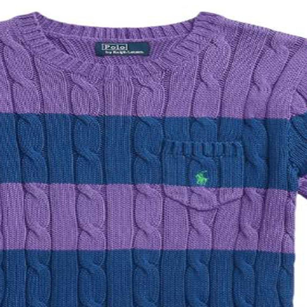 Polo Ralph Lauren Striped Cable-Knit Short-Sleeve Sweater Women Sweater Purple 211942069-001