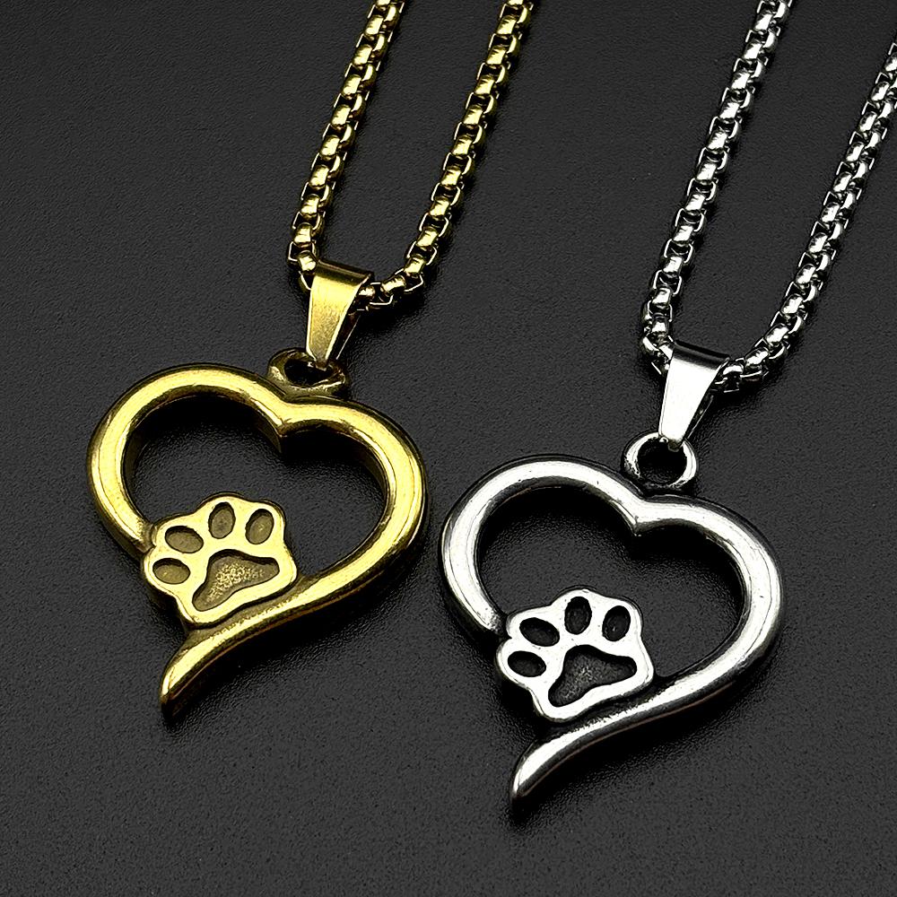 Dog Cat Mom Gift Paw Heart Chain For Women Men Stainless Steel Hiphop Aniaml Pet Lover Hiphop Necklace Jewelry Daily Wear