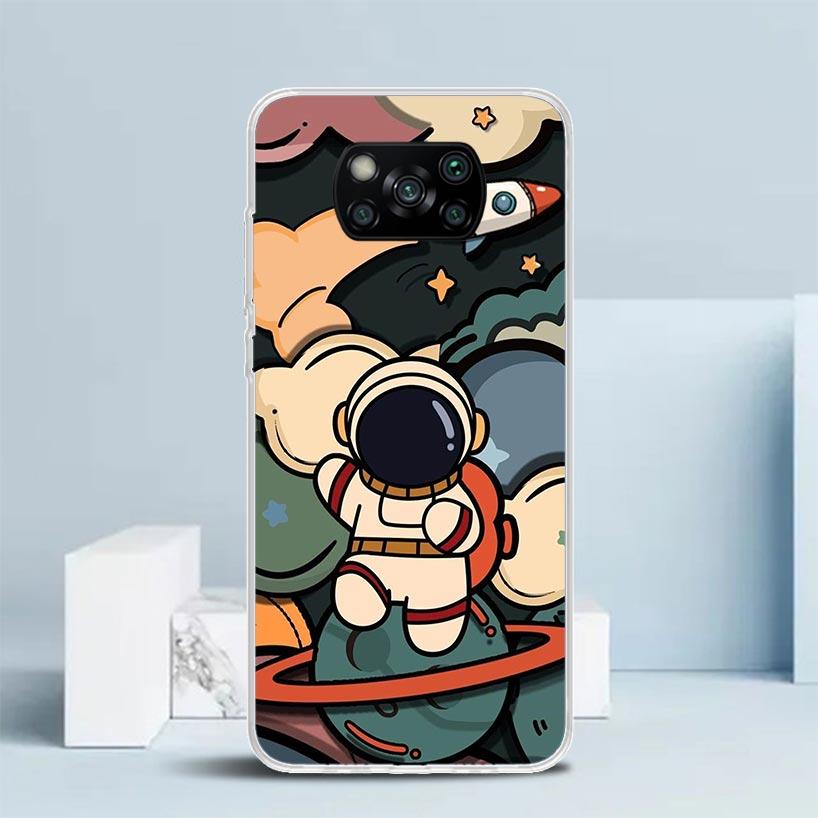Cartoon Planet Astronaut Star Rocket Phone Case For Xiaomi Poco F7 Ultra X5 X6 X7 Pro M7 Redmi 15C 15 13C 13 12C 12 10C 10 10A 9