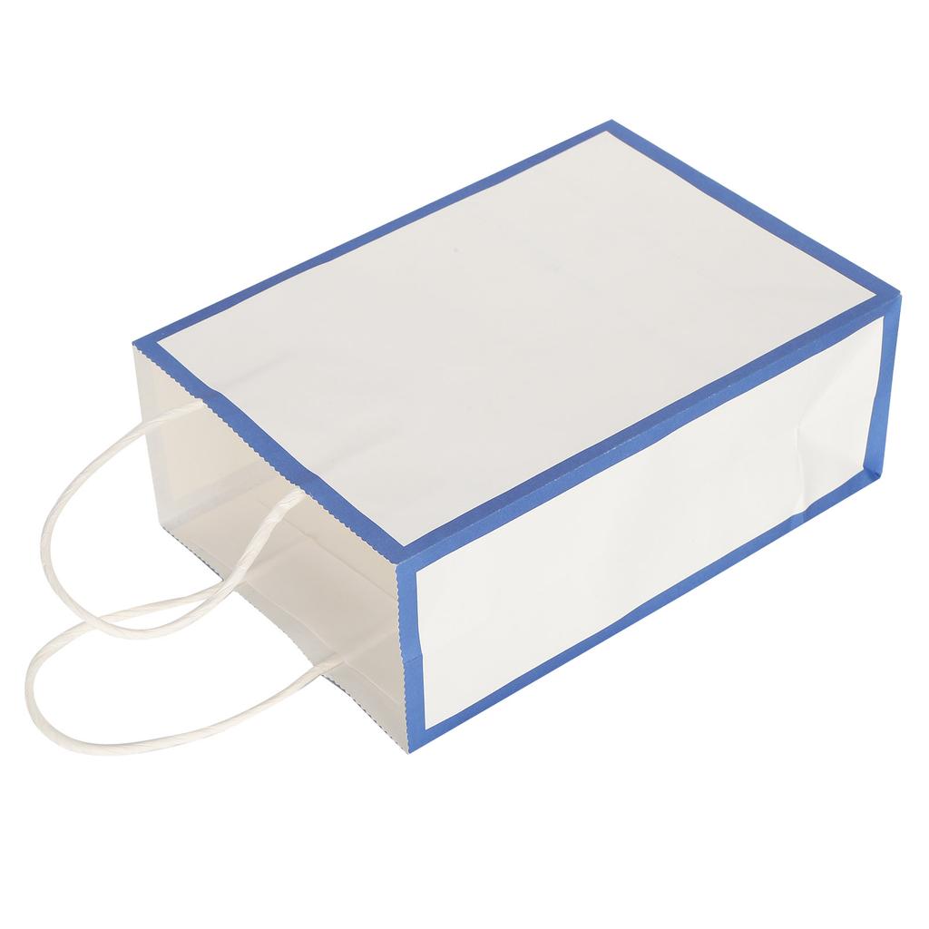 10pcs Shopping Packaging Paper Bag Portable Kraft Paper Gift Bag White Blue Edge