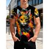 Summer Men's Cat 3D Printed Crew Neck T-Shirt Fashion Versatile