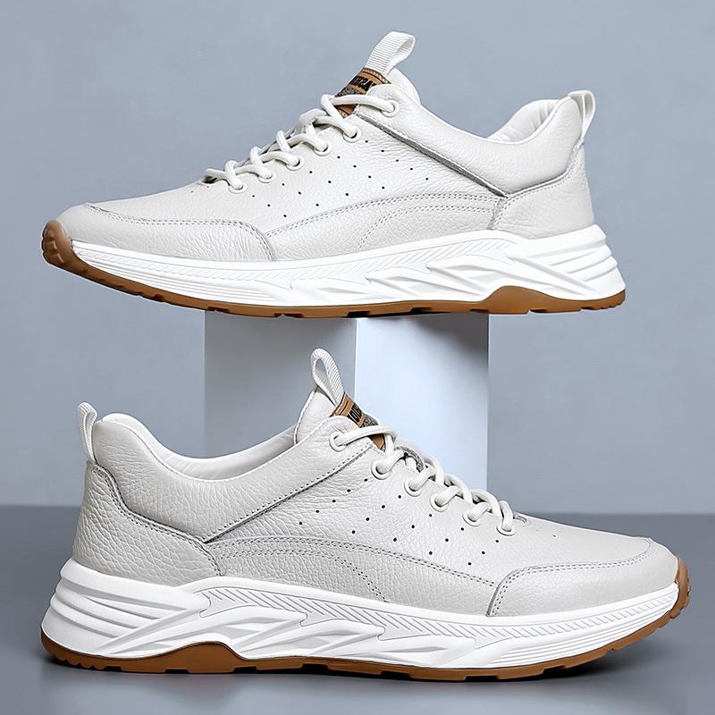 Chaussures de skate homme automne 2025 en cuir respirant - Baskets décontractées à lacets polyvalentes