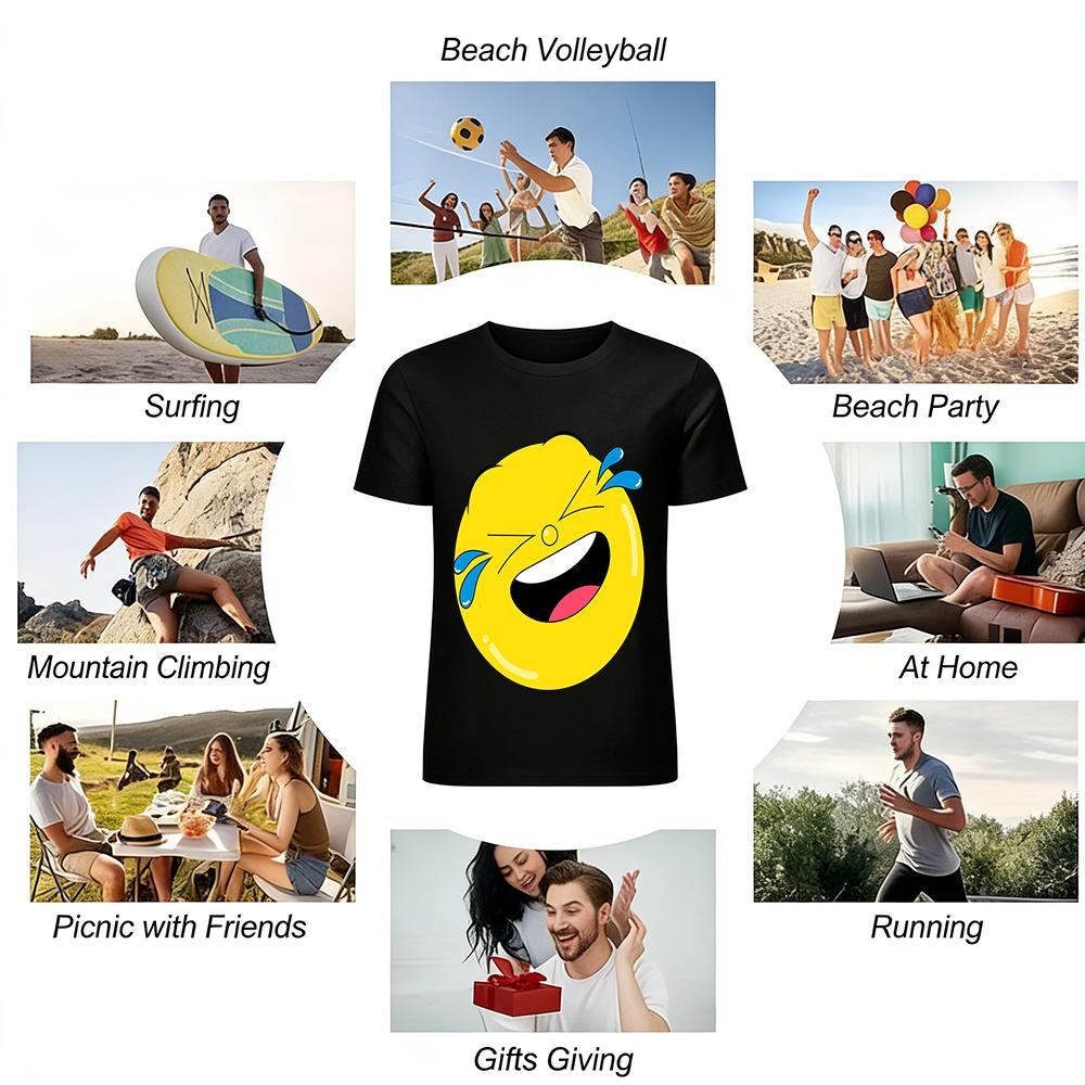 Funny Laughing with Tears Print Casual T-shirt Unisex Loose Fit for Daily Commute Streetwear Pure Cotton T-shirt