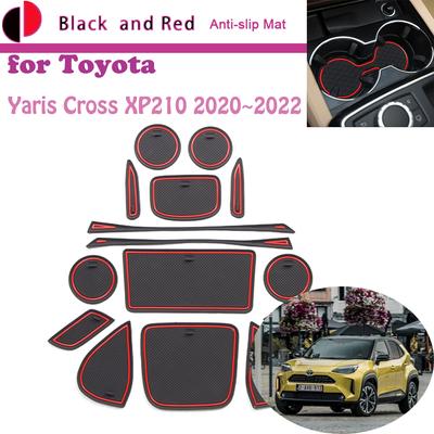 Car Rubber Door Groove Mat for Toyota Yaris Cross XP210 ~2023 2022 Cup Cushion Gate Slot Coaster Dust-proof Pad