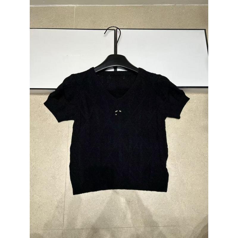 European Style Summer 2026 Rhombus Pattern Knit Pullover Short Sleeve Casual Top