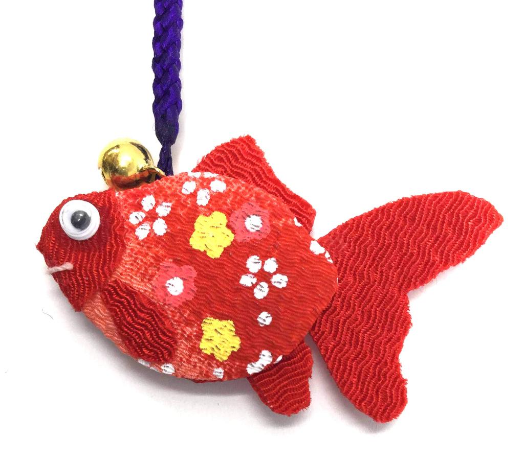 Kawasumi Washi Chirimen Handicraft Netsuke of Goldfish and (Set 2, Cake)