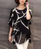 Aspersio Beautiful Chiffon Design Tops Flared Sleeves Sleeves Tunic Sleeves Slimming Pullover Shirt Sexy Striped Casual Cute Loose Satin Bicolor Round