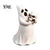 Halloween Festive Decorations Ghost Figurine with Skull, Resin Statue for Tabletop Decor, Decorative Light Holder Retro Gothic Ornament Home